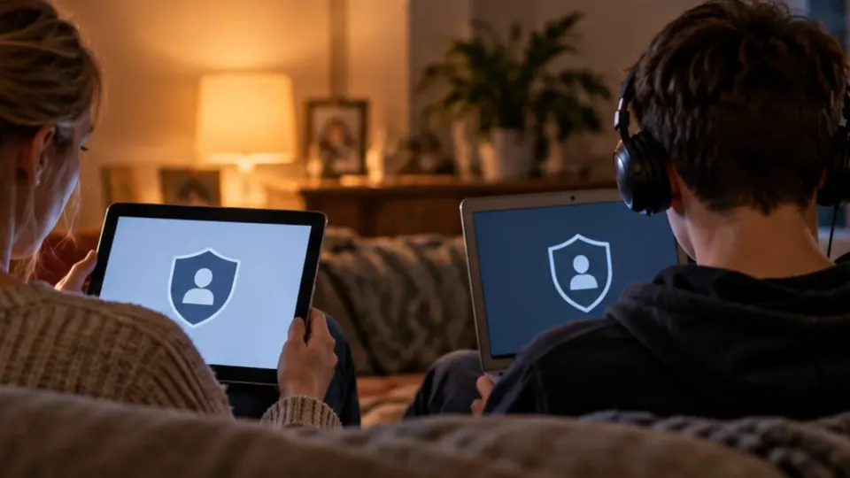 Editorial illustration of a digital-safety regulator reviewing anonymous age-assurance test results