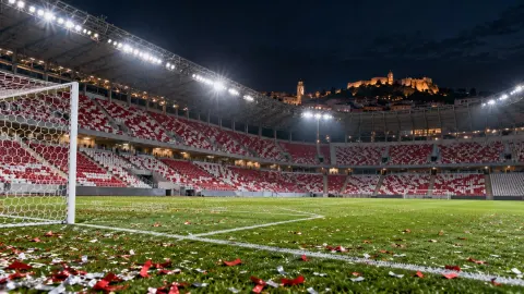 Editorial illustration of a generic Croatian football stadium after an international match