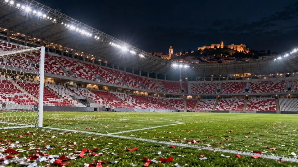 Editorial illustration of a generic Croatian football stadium after an international match